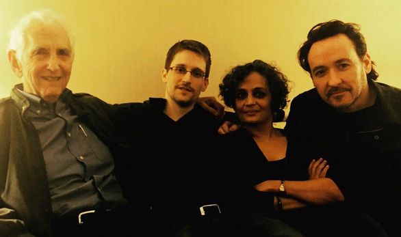 Robert Snowden with Daniel Ellsberg, Arundhati Roy, and John Cusak. The Guardian.